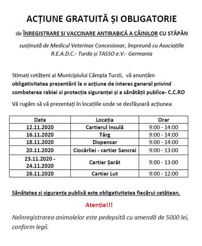 vaccinare antirabica campia turzii